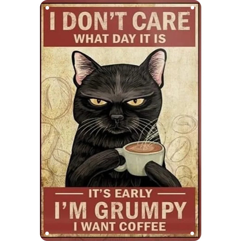 8x12 Cute Cat Metal Sign – Retro Tin Wall Art for Cat Lovers & Kitchens | Tin & Time Co. #2003