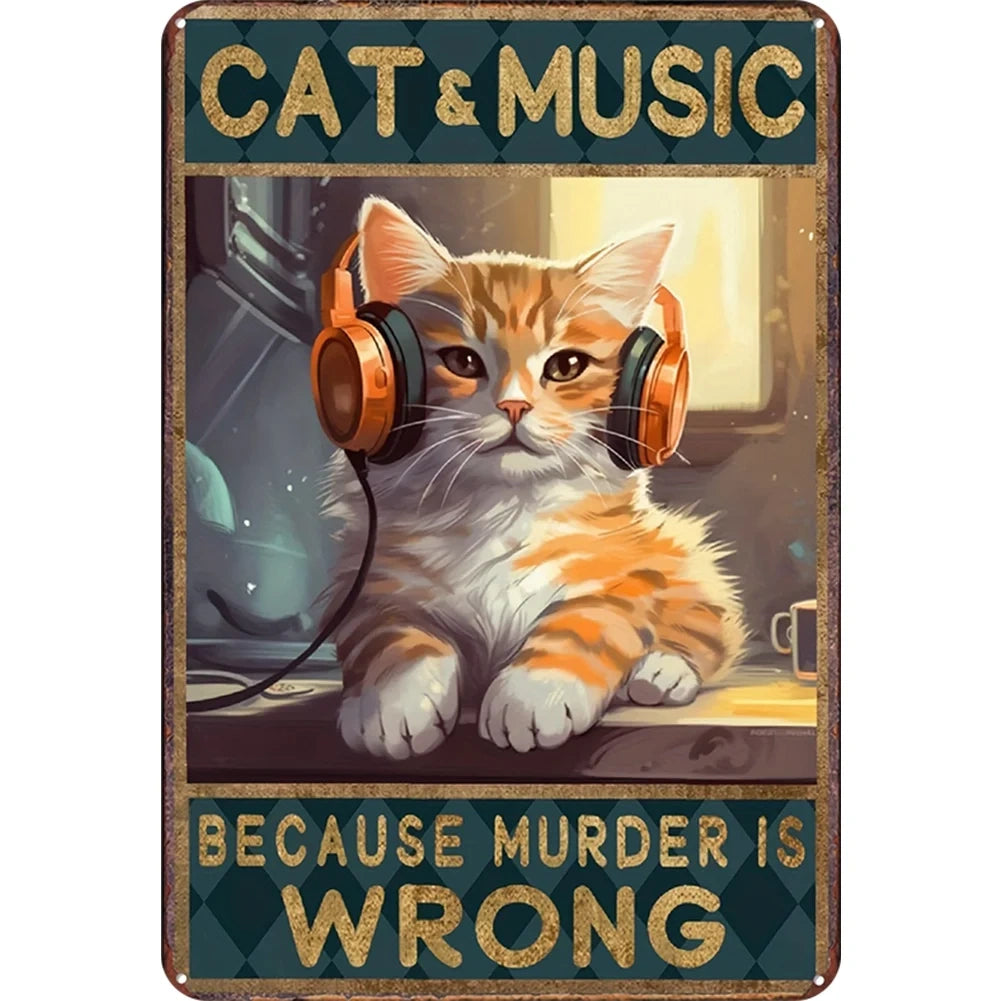 8x12 Cute Cat Metal Sign – Retro Tin Wall Art for Cat Lovers & Kitchens | Tin & Time Co. #2050