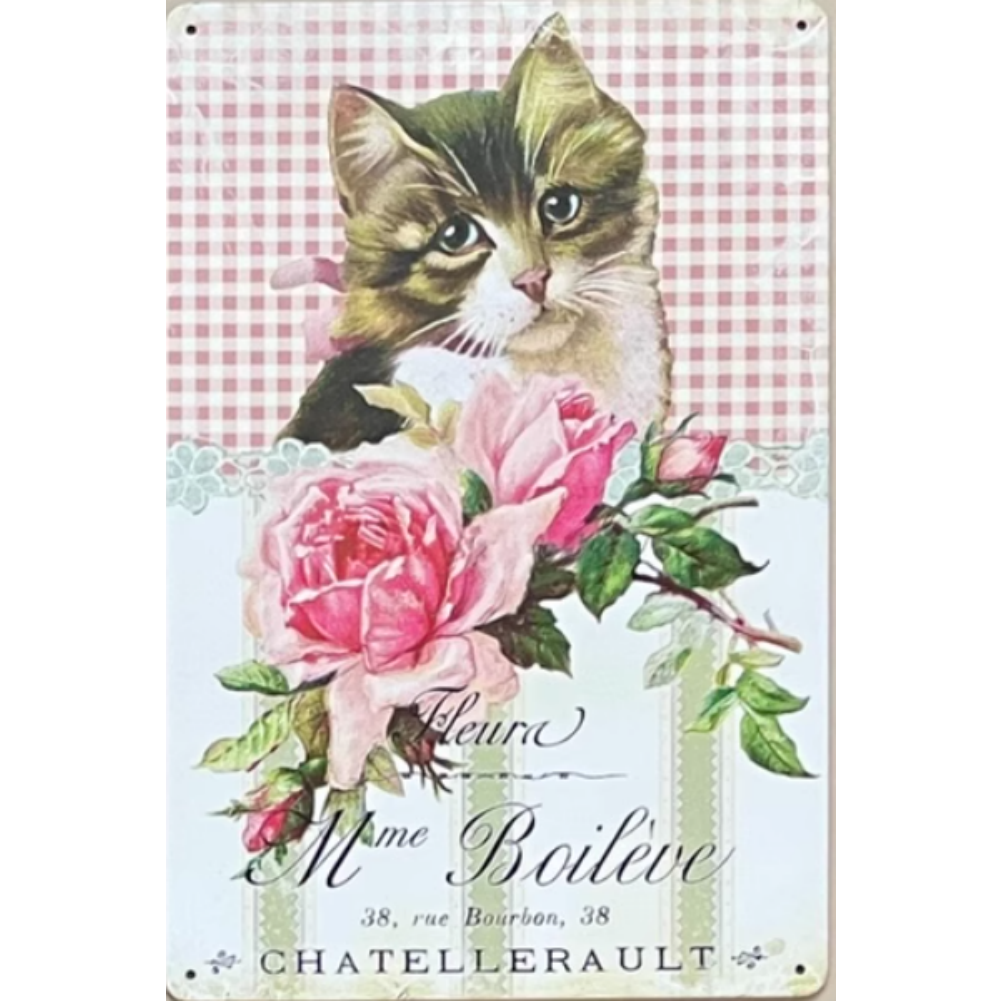8x12 Cute Cat Metal Sign – Retro Tin Wall Art for Cat Lovers & Kitchens | Tin & Time Co. #2068