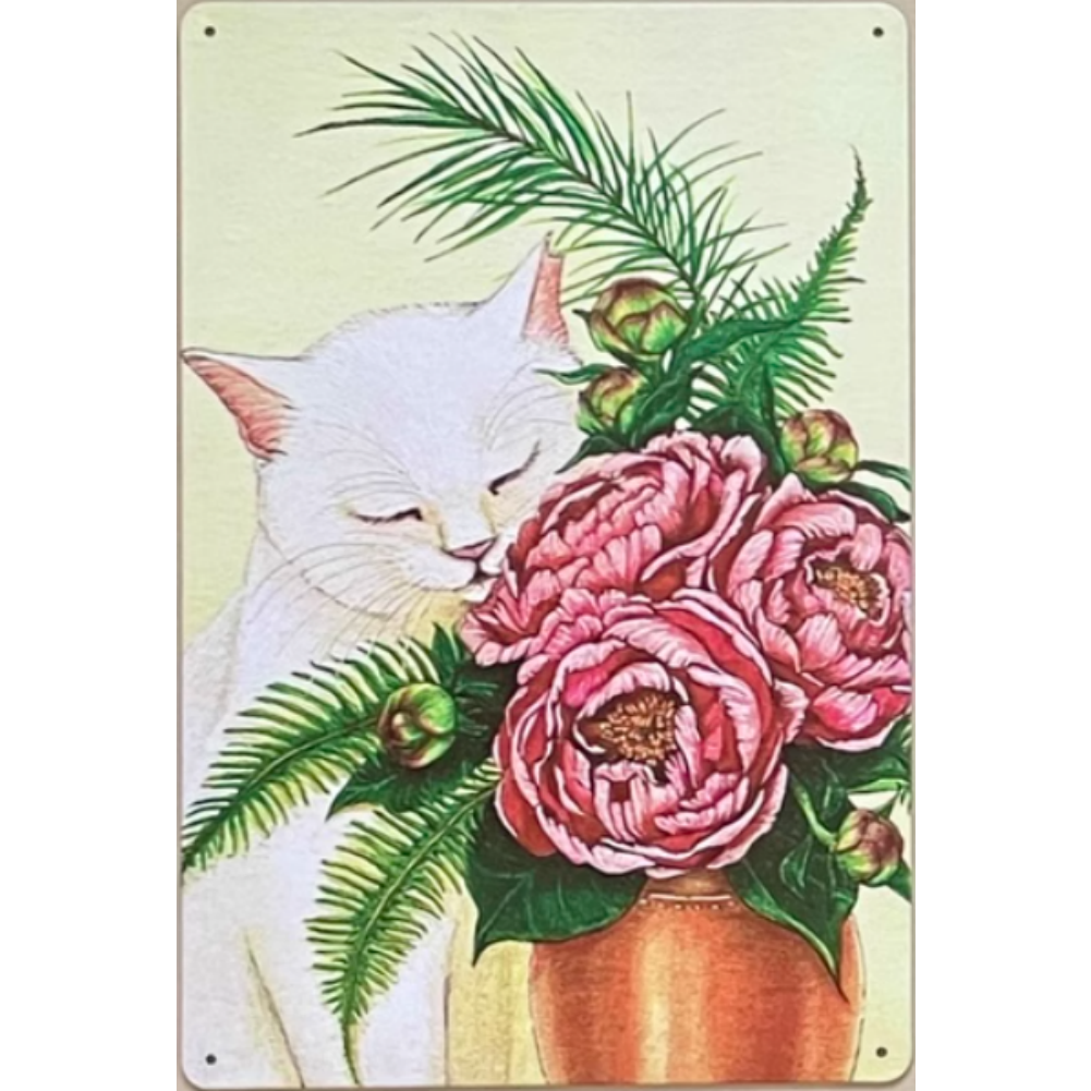 8x12 Cute Cat Metal Sign – Retro Tin Wall Art for Cat Lovers & Kitchens | Tin & Time Co. #2069