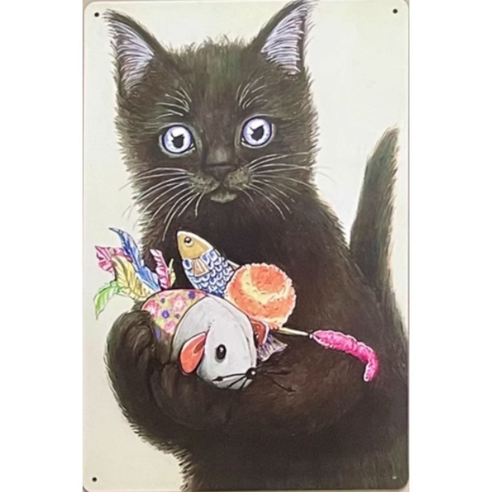 8x12 Cute Cat Metal Sign – Retro Tin Wall Art for Cat Lovers & Kitchens | Tin & Time Co. #2074