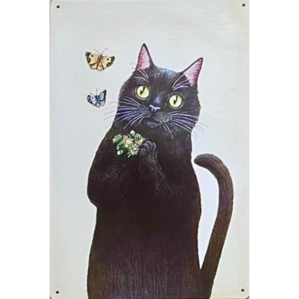 8x12 Cute Cat Metal Sign – Retro Tin Wall Art for Cat Lovers & Kitchens | Tin & Time Co. #2080