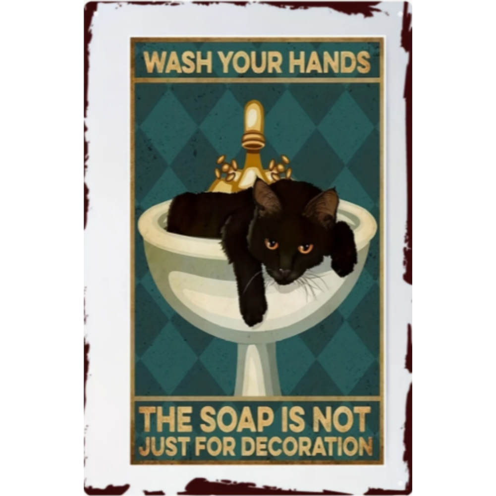 8x12 Cute Cat Metal Sign – Retro Tin Wall Art for Cat Lovers & Kitchens | Tin & Time Co. #2088