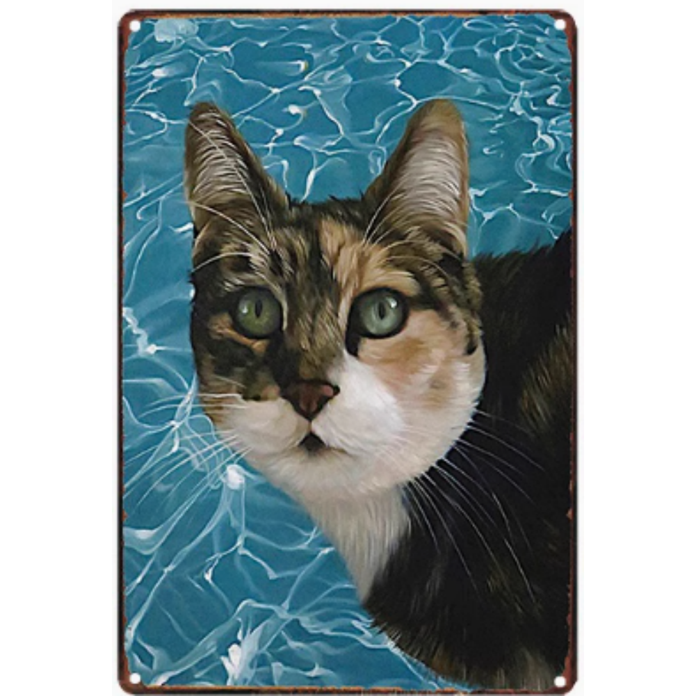 8x12 Cute Cat Metal Sign – Retro Tin Wall Art for Cat Lovers & Kitchens | Tin & Time Co. #2109