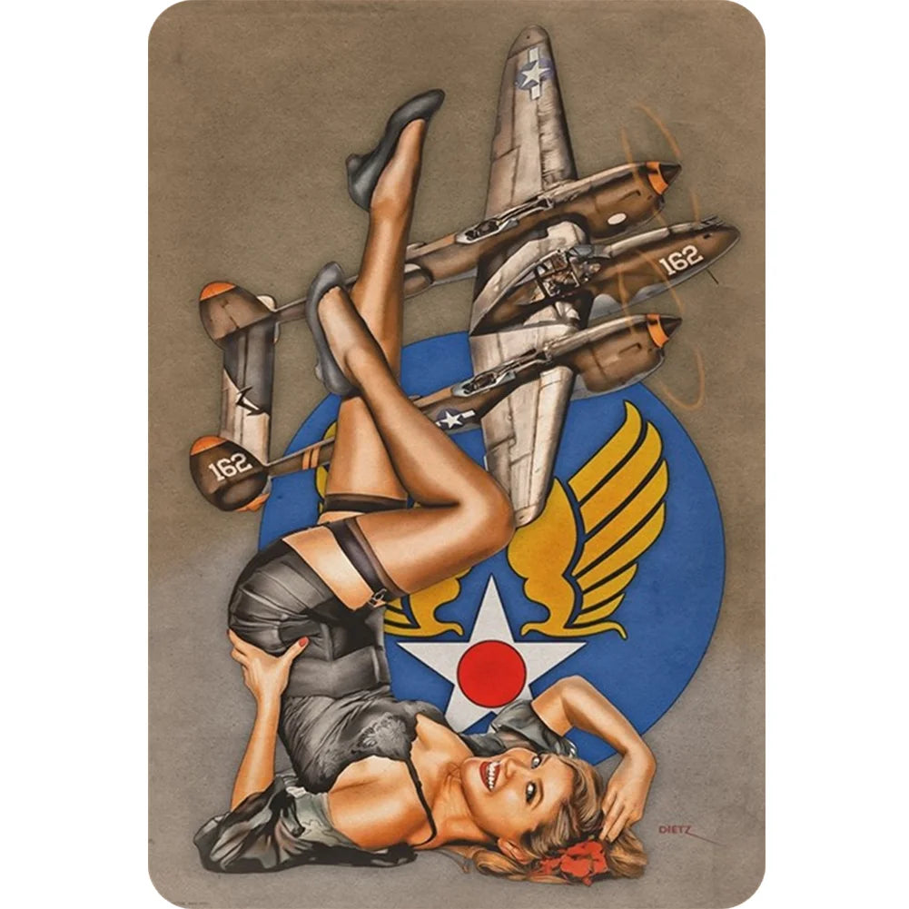 8x12 Pin-Up Girl Metal Sign – Retro Tin Wall Art for Garage & Bar Decor | Tin & Time Co. #3013