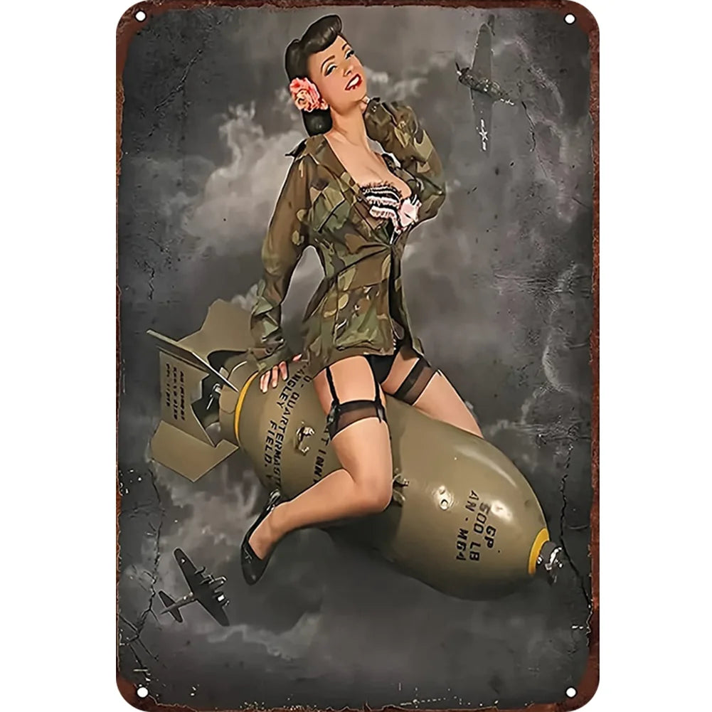 8x12 Pin-Up Girl Metal Sign – Retro Tin Wall Art for Garage & Bar Decor | Tin & Time Co. #3015
