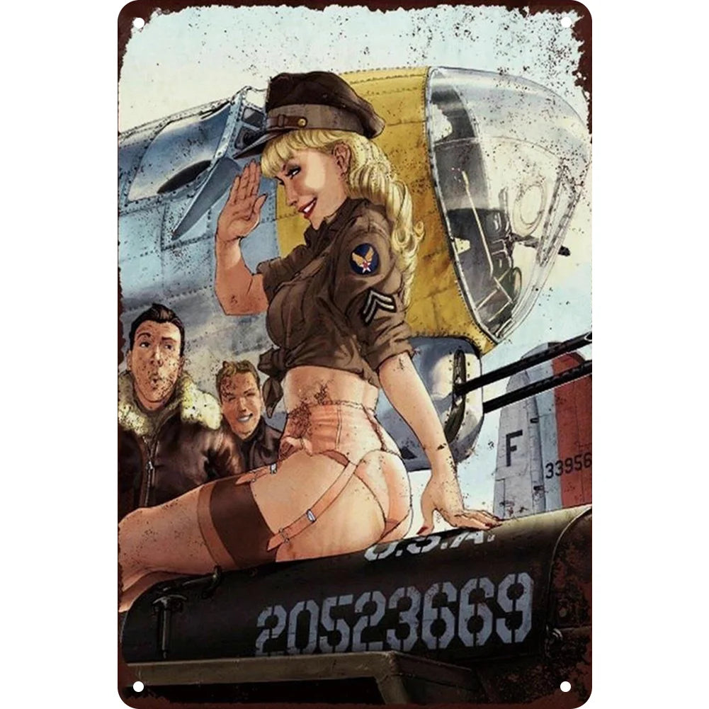 8x12 Pin-Up Girl Metal Sign – Retro Tin Wall Art for Garage & Bar Decor | Tin & Time Co. #3019