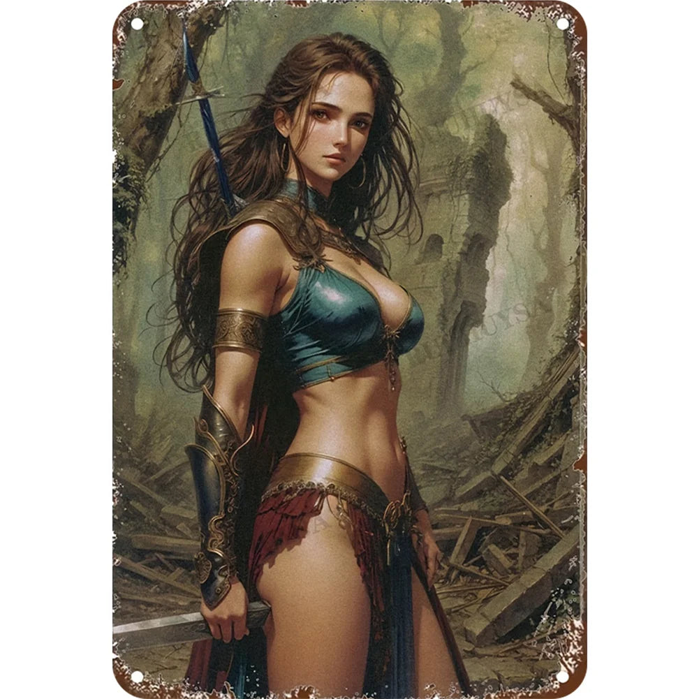 8x12 Pin-Up Girl Metal Sign – Retro Tin Wall Art for Garage & Bar Decor | Tin & Time Co. #3020