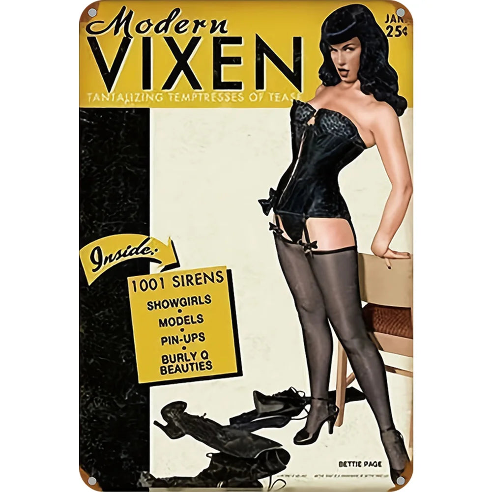 8x12 Pin-Up Girl Metal Sign – Retro Tin Wall Art for Garage & Bar Decor | Tin & Time Co. #3027
