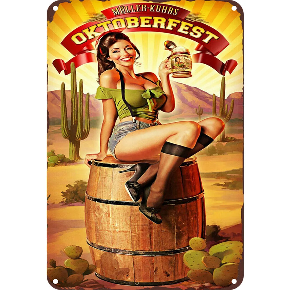 8x12 Pin-Up Girl Metal Sign – Retro Tin Wall Art for Garage & Bar Decor | Tin & Time Co. #3038