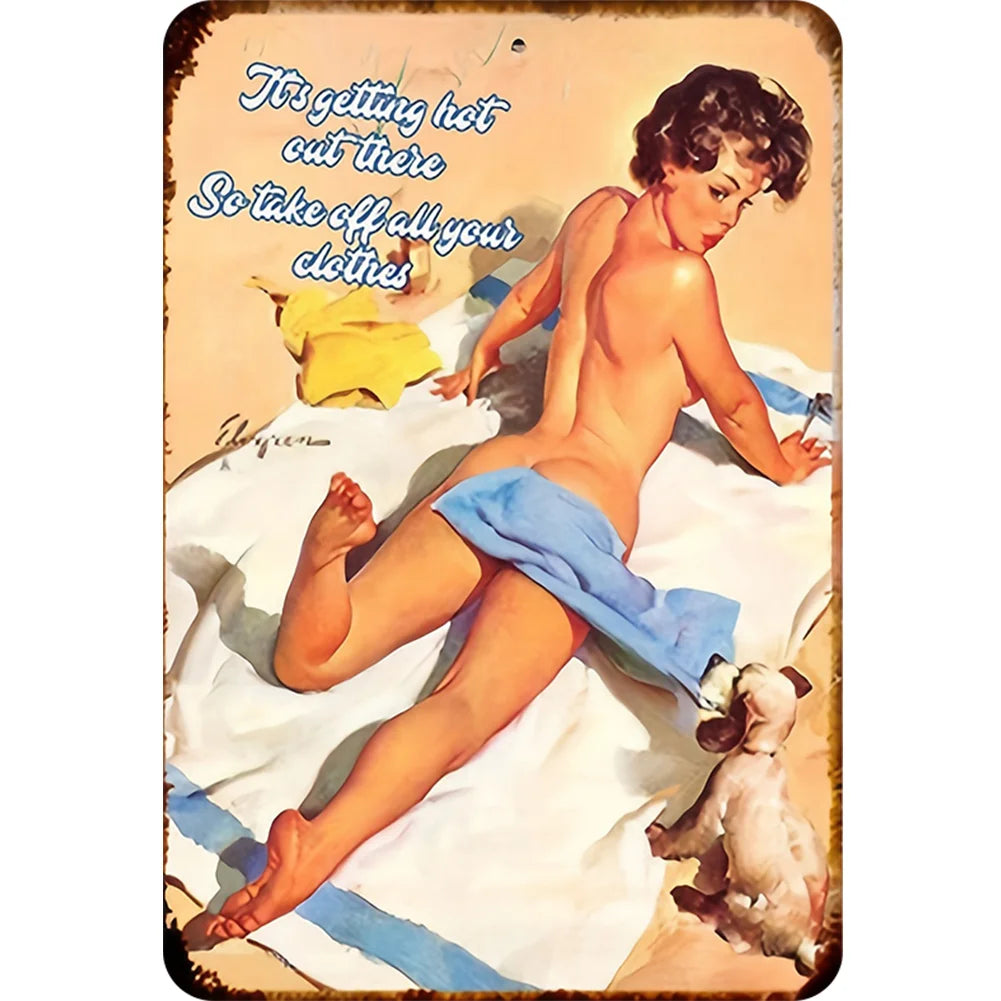 8x12 Pin-Up Girl Metal Sign – Retro Tin Wall Art for Garage & Bar Decor | Tin & Time Co. #3047