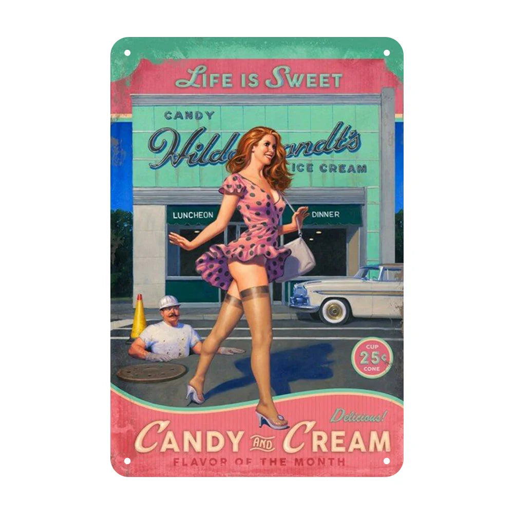 8x12 Pin-Up Girl Metal Sign – Retro Tin Wall Art for Garage & Bar Decor | Tin & Time Co. #3051