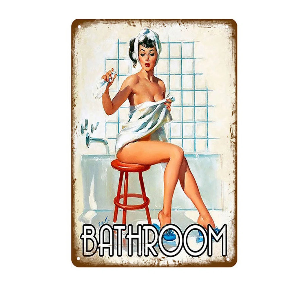 8x12 Pin-Up Girl Metal Sign – Retro Tin Wall Art for Garage & Bar Decor | Tin & Time Co. #3053