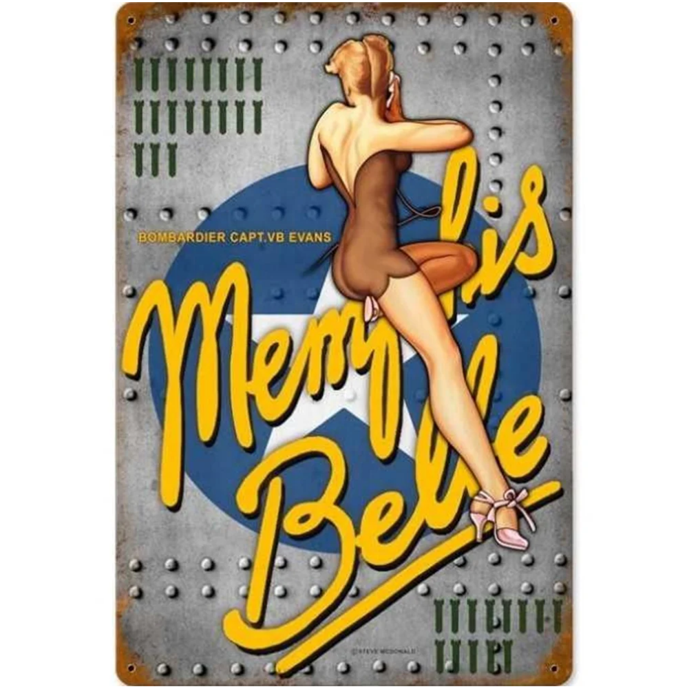 8x12 Pin-Up Girl Metal Sign – Retro Tin Wall Art for Garage & Bar Decor | Tin & Time Co. #3054