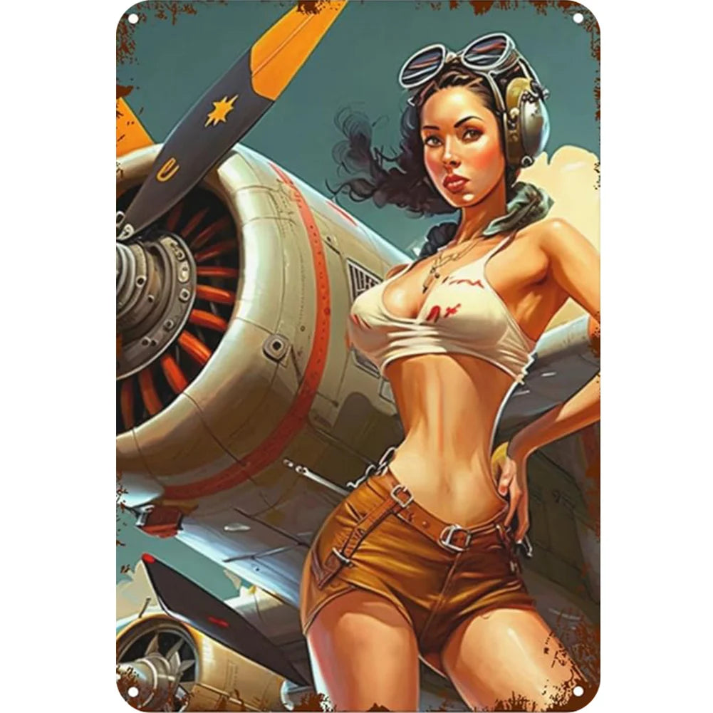 8x12 Pin-Up Girl Metal Sign – Retro Tin Wall Art for Garage & Bar Decor | Tin & Time Co. #3056