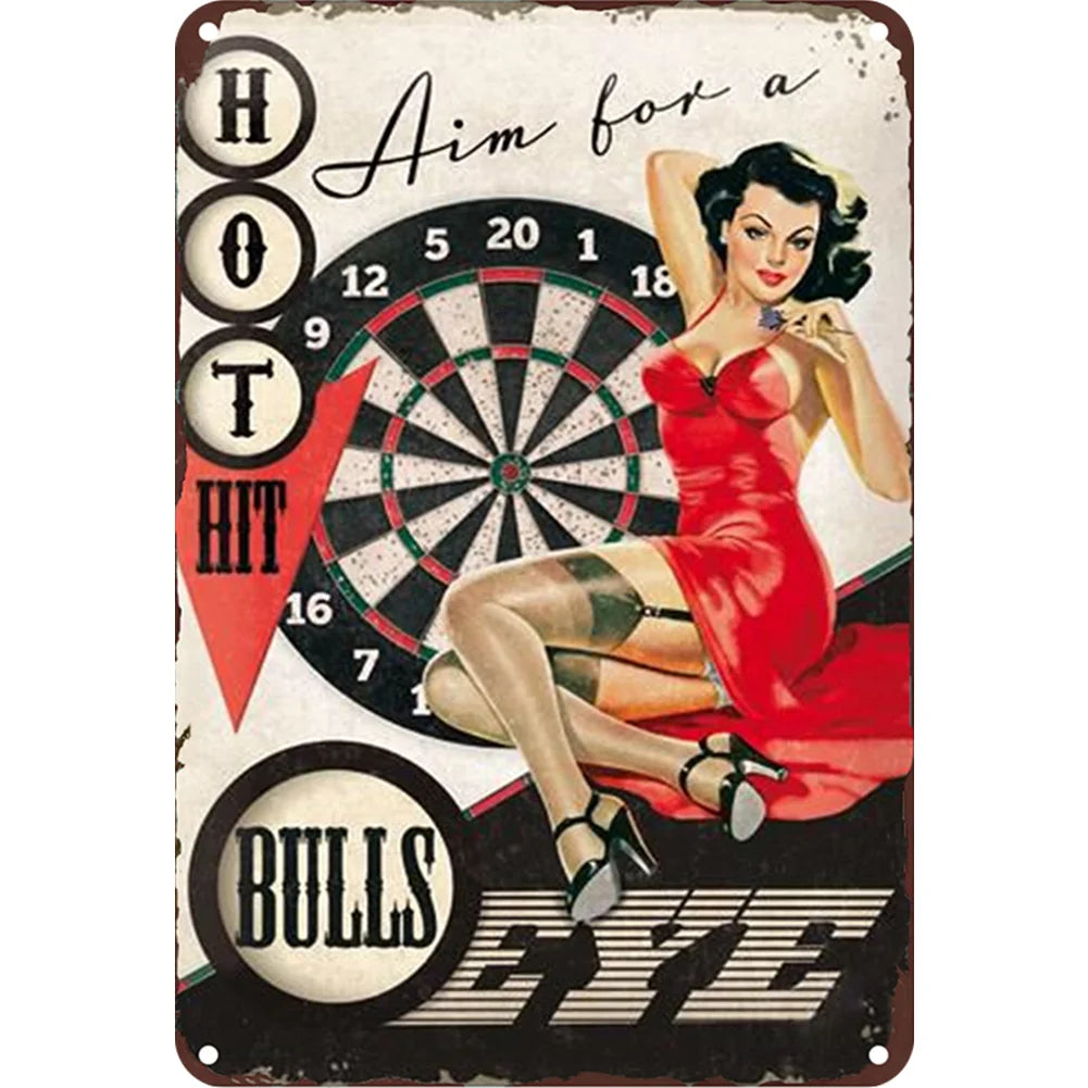 8x12 Pin-Up Girl Metal Sign – Retro Tin Wall Art for Garage & Bar Decor | Tin & Time Co. #3059