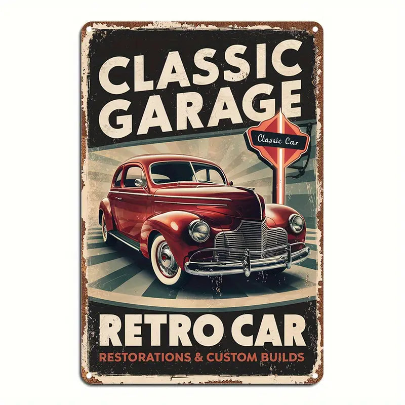8x12 Classic Car Metal Sign – Vintage Tin Wall Art for Auto Fans & Garages | Tin & Time Co. #4047