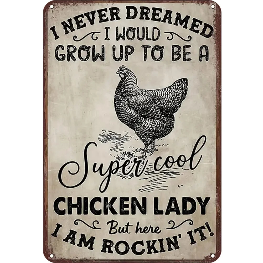 8x12 Cute Chicken Metal Sign – Retro Tin Wall Art for Chicken Lovers & Kitchens | Tin & Time Co. #B021