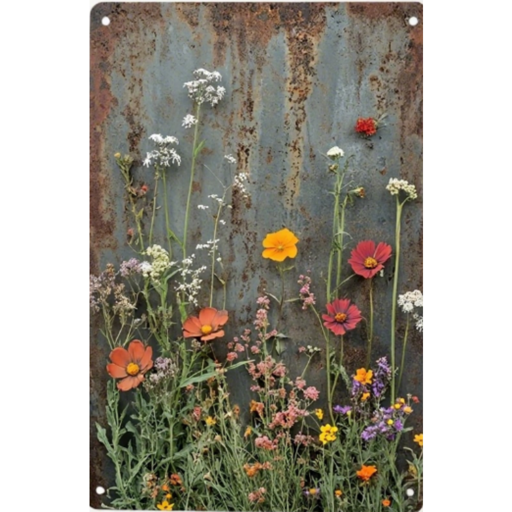 8x12 Beautuiful Flower Metal Sign – Vintage Tin Wall Art for Flower Lovers & Homes | Tin & Time Co. #C036