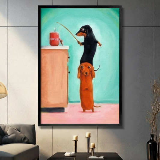 Dachshund Fishing Wall Art — Funny Dog Print for Home