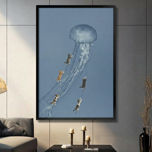 Cats Climbing Jellyfish Wall Art Print for Cat Lovers
