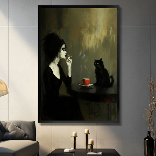 Gothic Cat Wall Art for Dark Academia Home Decor
