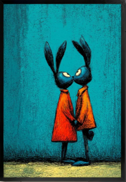 Dark Rabbit Couple Wall Art – Unique Gift for Home Decor