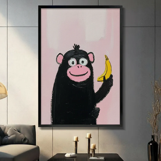 Cute Monkey Wall Art – Funny Pink Pop Art Print