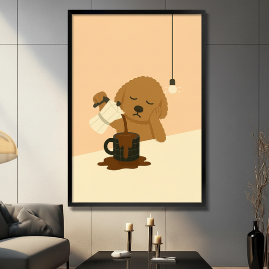 Sleepy Dog Coffee Art: Funny Canvas for Dog & Coffee Lovers