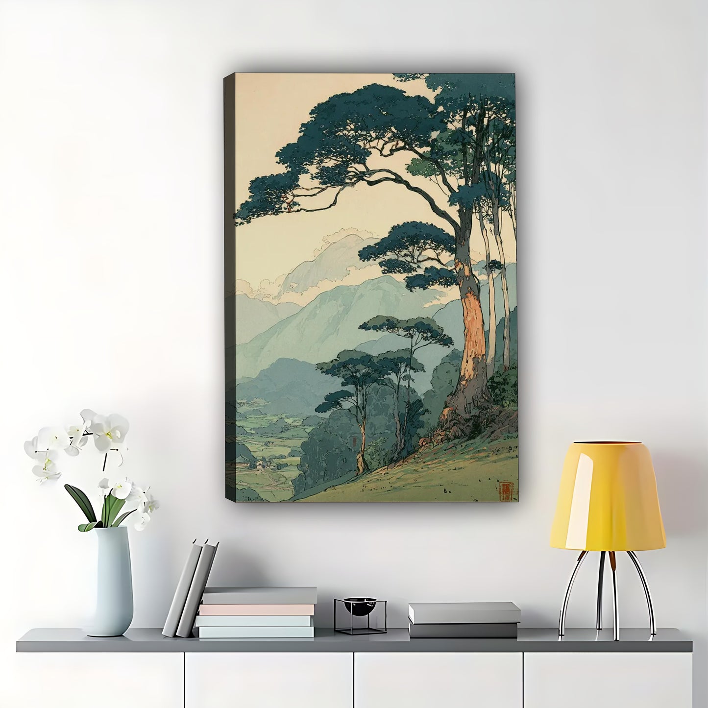 The Serene Vintage Mountain Pine – Landscape Wall Art on Natural Wood Canvas | W553
