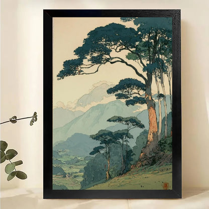 The Serene Vintage Mountain Pine – Landscape Wall Art on Natural Wood Canvas | W553