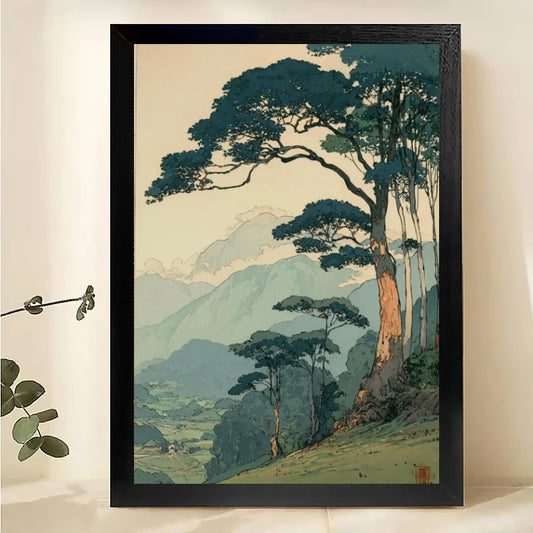 The Serene Vintage Mountain Pine – Landscape Wall Art on Natural Wood Canvas | W553