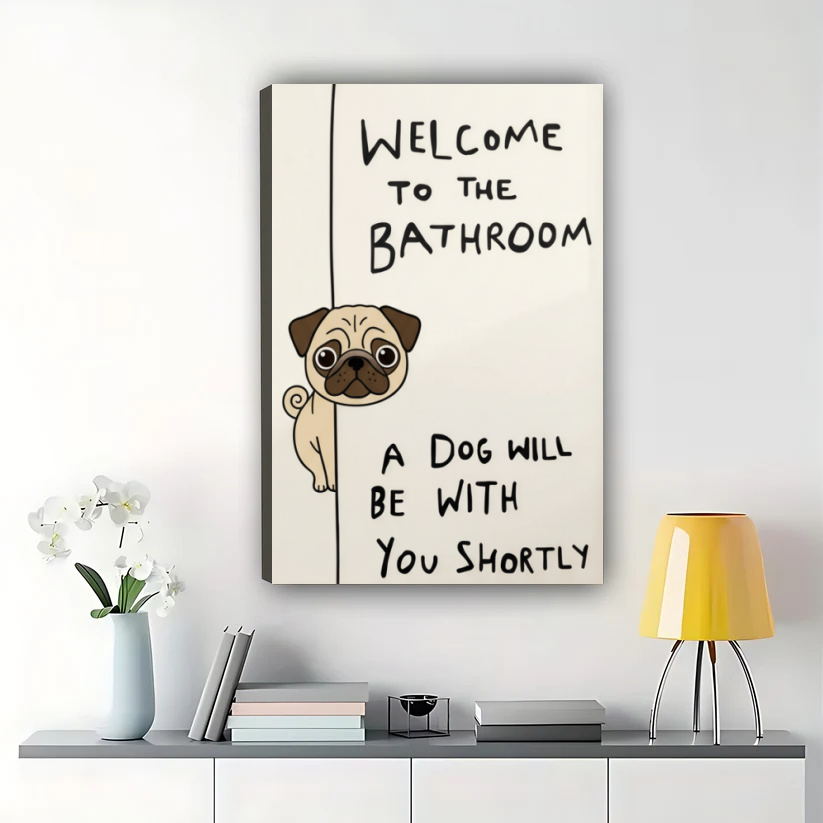 Funny Pug Bathroom Wall Art - Framed Dog Print| W844
