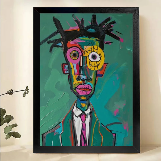 The Bold Abstract Portrait – Modern Avant-Garde Wall Art on Natural Wood Canvas | W563