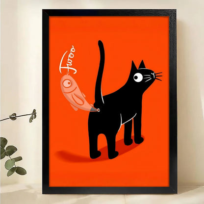 Funny Black Cat Wall Art - Quirky Cat Humor Print for Home Decor|W1193