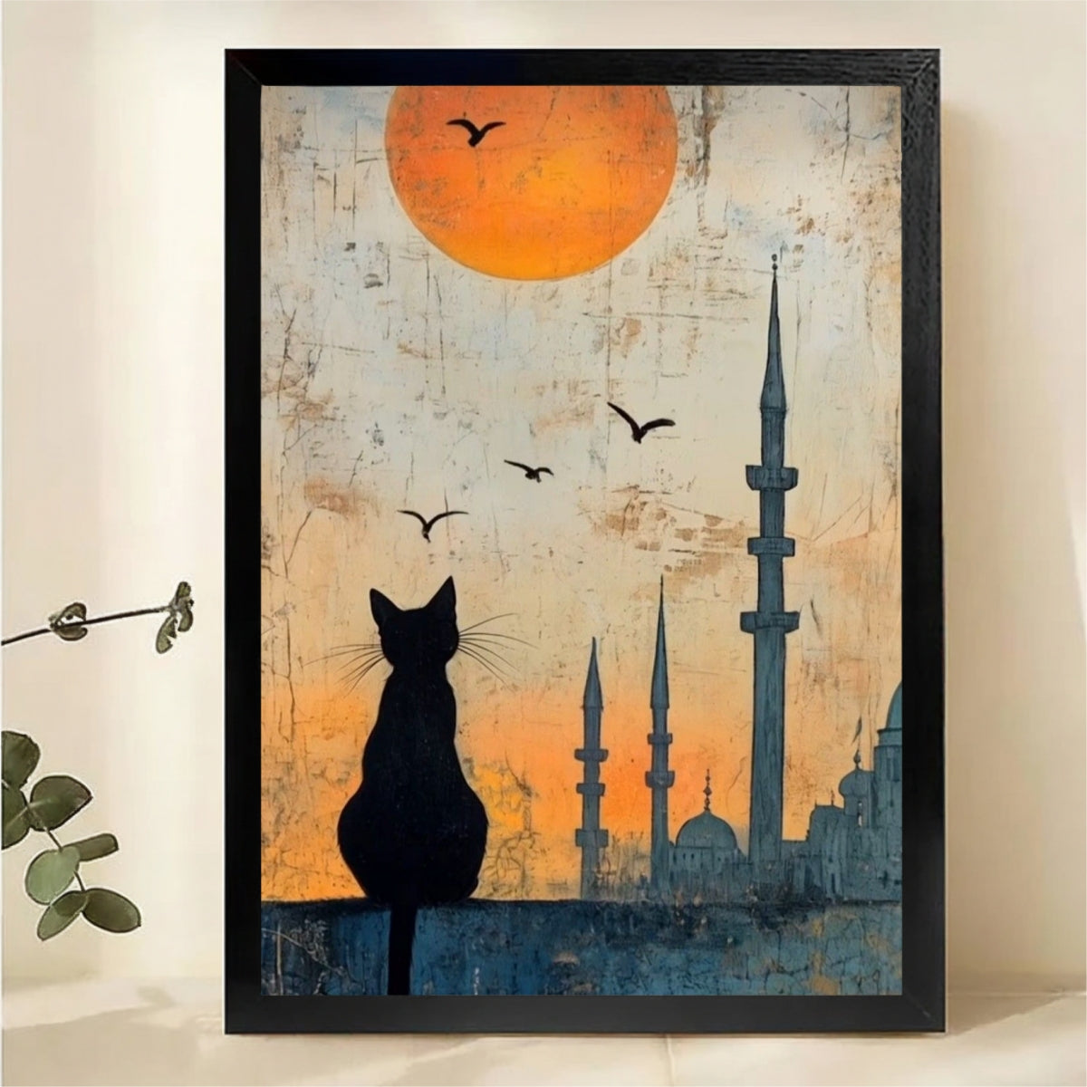 Cat Silhouette Mosque Sunset Wall Art - Istanbul Skyline Canvas Print|W1321