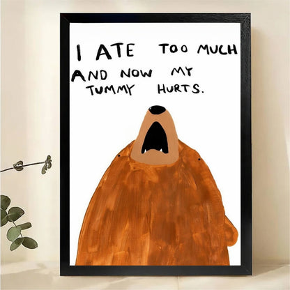 I Ate Too Much Bear Wall Art - Funny Kitchen Print|W1250