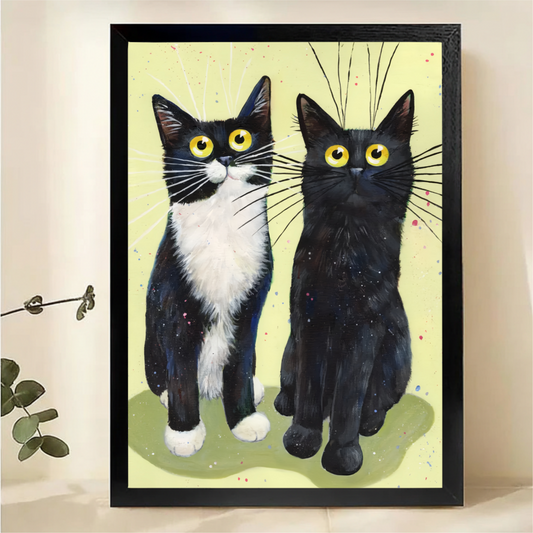 Two Black Cats Wall Art - Whimsical Watercolor Print|W1310