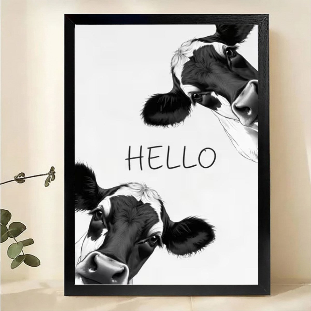 Funny Cow "Hello" Framed Wall Art, Farmhouse Decor|W1436