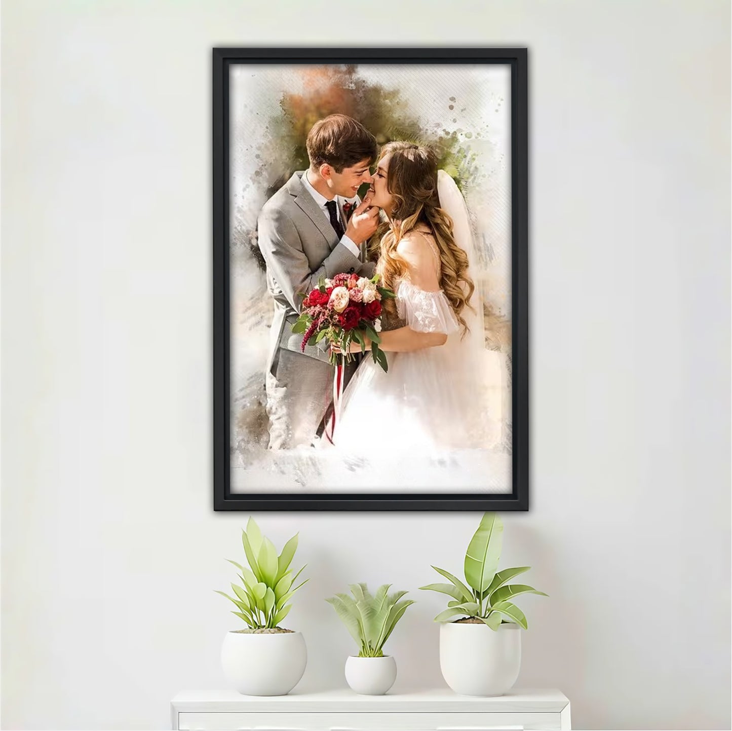 Personalized Wedding Watercolor Portrait Canvas | Custom Photo Illustration Art