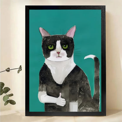 Tuxedo Cat Giving Thumbs Up Wall Art - Funny Watercolor Canvas Print|W1403