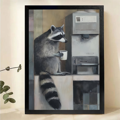 Raccoon at Water Cooler Wall Art - Funny Office Animal Print|W1241