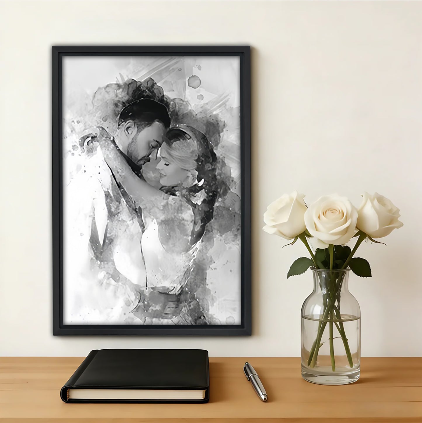 Custom Black and White Watercolor Portrait from Photo  – A Timeless Custom Gift