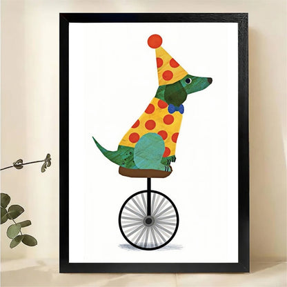 Circus Dog on Unicycle Wall Art - Whimsical Pet Print|W1203