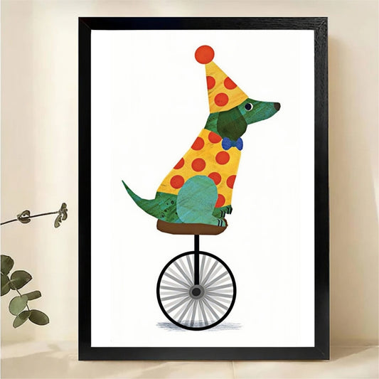 Circus Dog on Unicycle Wall Art - Whimsical Pet Print|W1203