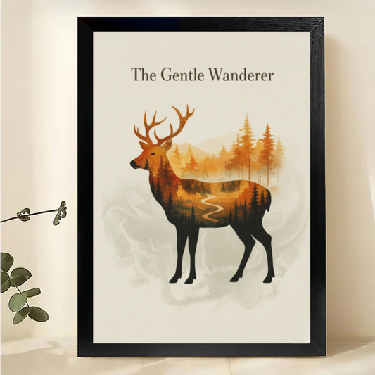 The Gentle Wanderer - Deer Forest Landscape Wall Art Print| W1022