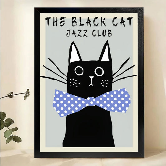 Black Cat Jazz Club Wall Art - Vintage Retro Poster Canvas Print|W1354