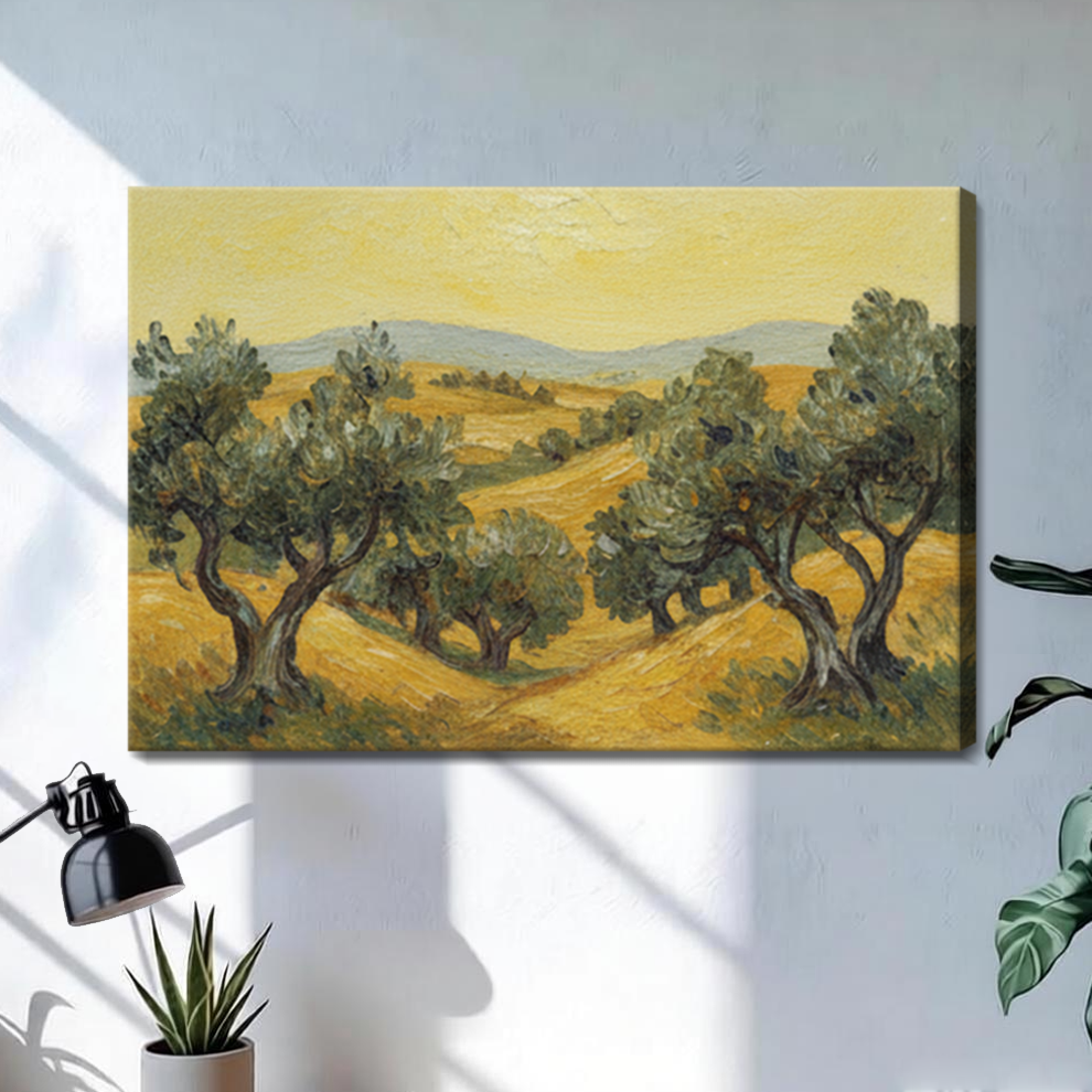 Mediterranean olive tree stretched canvas print – classic European landscape wall decor

