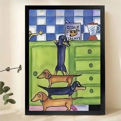 Dachshund Kitchen Stack Wall Art - Funny Dog Print|W1290