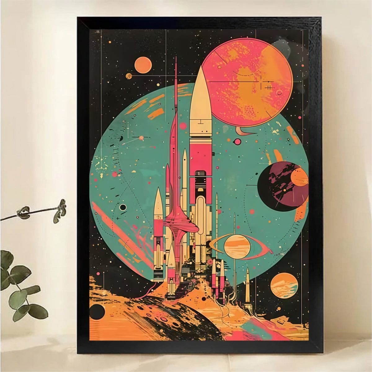 Retro Space Rocket Art Print - Vintage Sci-Fi Wall Decor|W1077